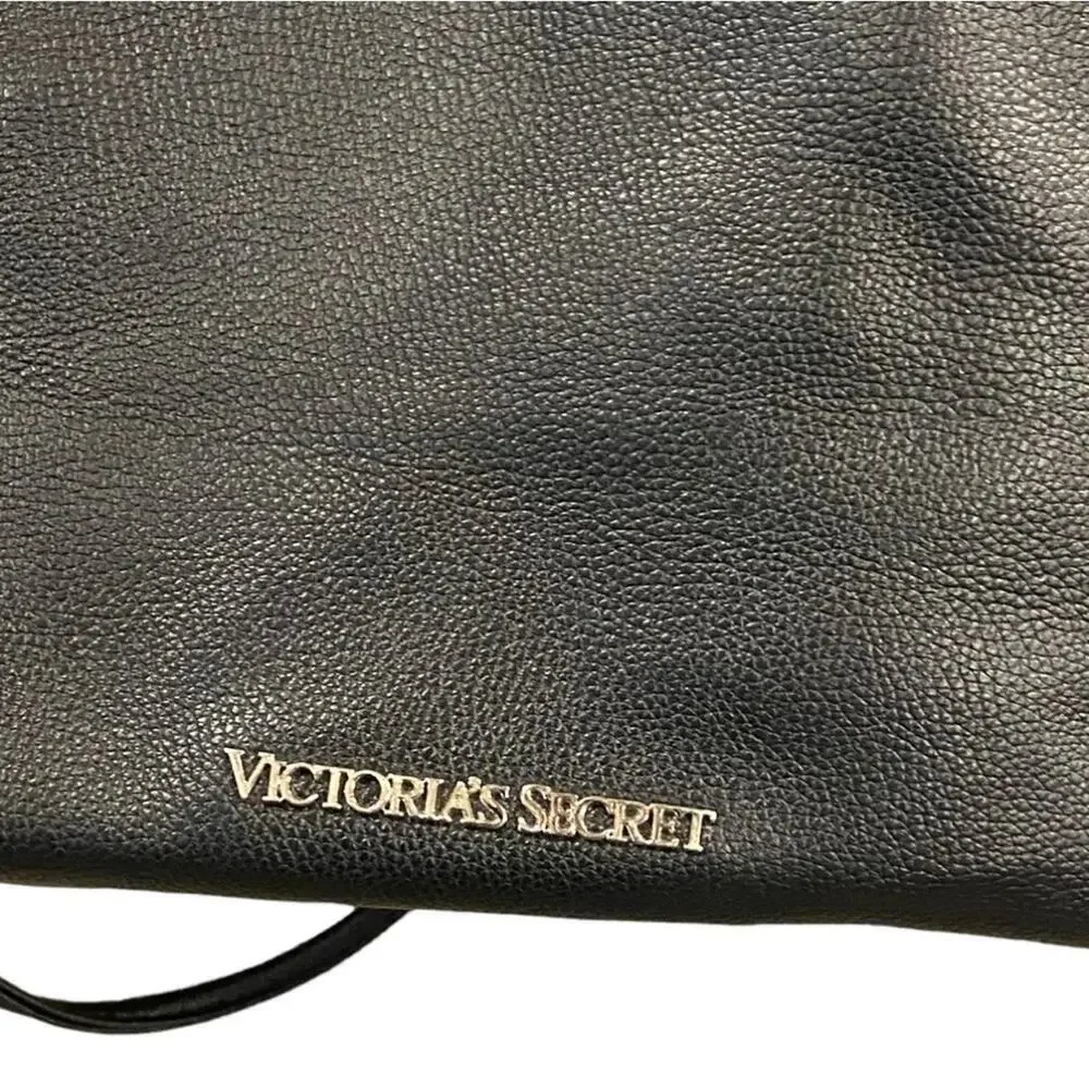 Victoria's Secret Black Faux Pebbled Leather Fringe Bucket Bag